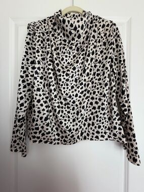 Zara Black and Cream Leopard Print Long-Sleeve Top